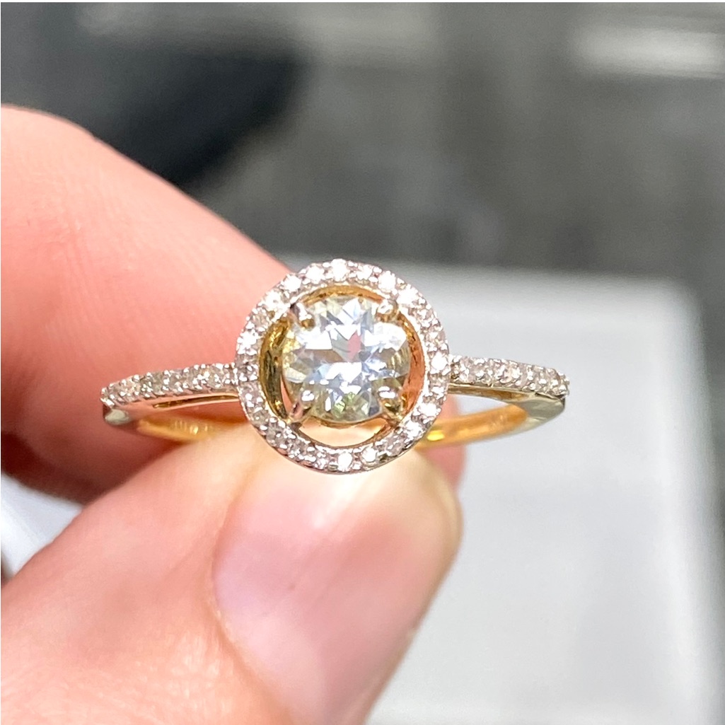 1 Carat Aquamarine & Diamond Halo Floating Ring In 10k Yellow Gold